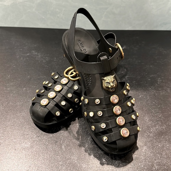 Gucci Shoes - Gucci Crystal Rubber Buckle Strap Sandal